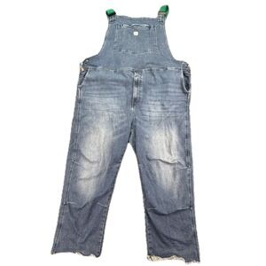 Ripton & Co Denim Overalls Unisex XXL Blue Green Straps Raw Hem Stretch 1317